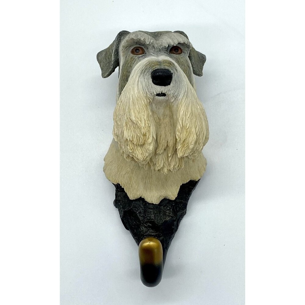 Schnauzer Dog Realistic Head Figurine Hook Gray Cream Heavy Large Leash Towel